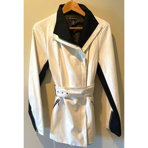 INC International Concepts Women's White & Black Mixed-Media Faux-Leather Coat-